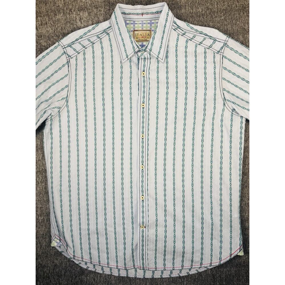 Mens Vintage Italia 1958 Green & Blue Shortsleeve Button Down Shirt XL